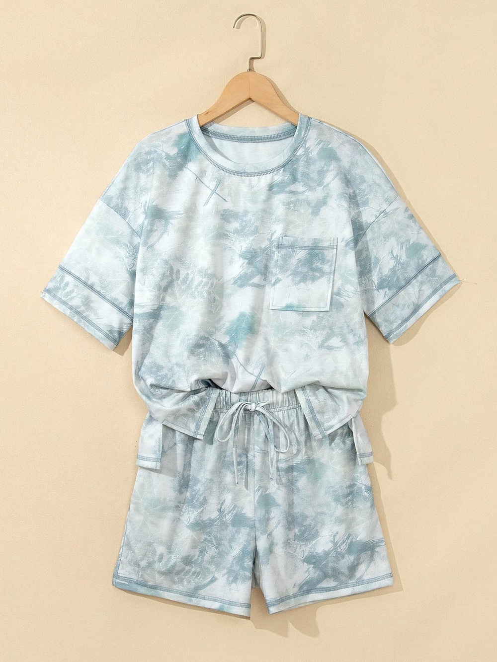 Green Casual
Camouflage Short Sleeve Elastic
Waist 2pcs Set